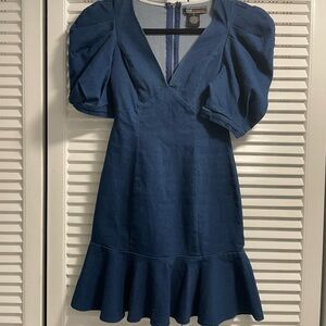 Blue Denim Puff Sleeve Dress